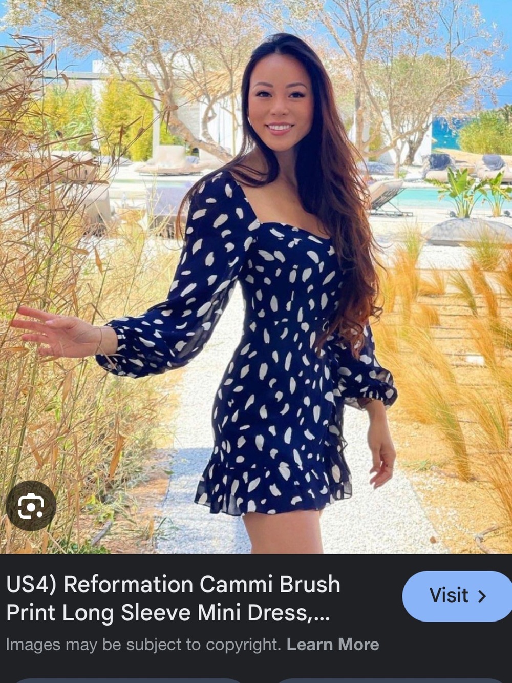 Reformation Blue and White Brush-Print Mini Dress size 4